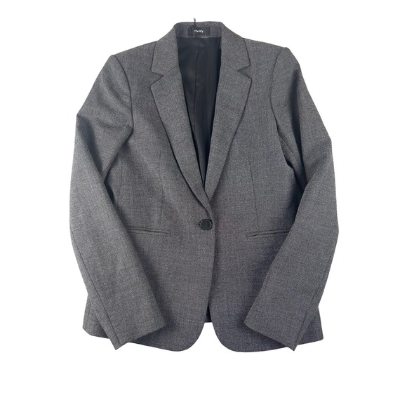 Theory Jackets & Blazers - Theory Gabrielle Grey Wool Blend Single Button Blazer Jacket Size 4 Career